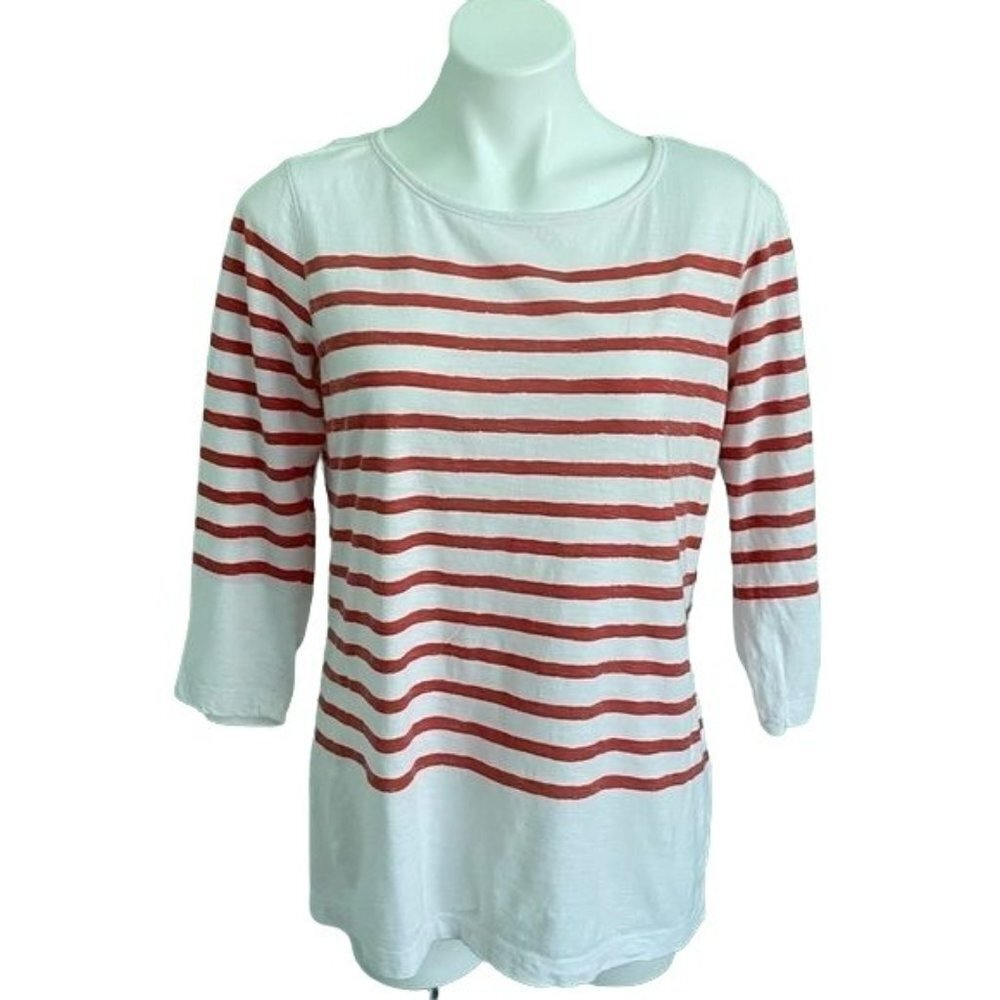 Van Heusen Red and White Striped Top Cotton Women's Medium